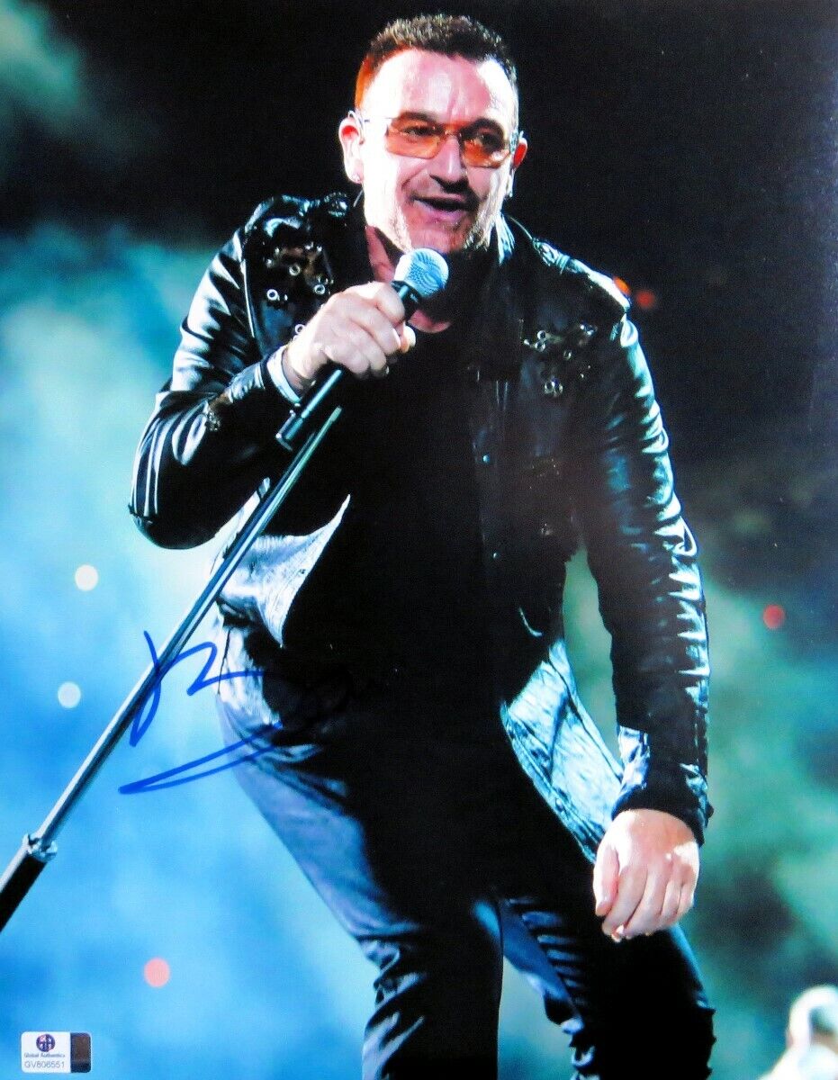 Bono Signed Autographed 11X14 Photo Poster painting U2 Singing with Mic Stand GV806551