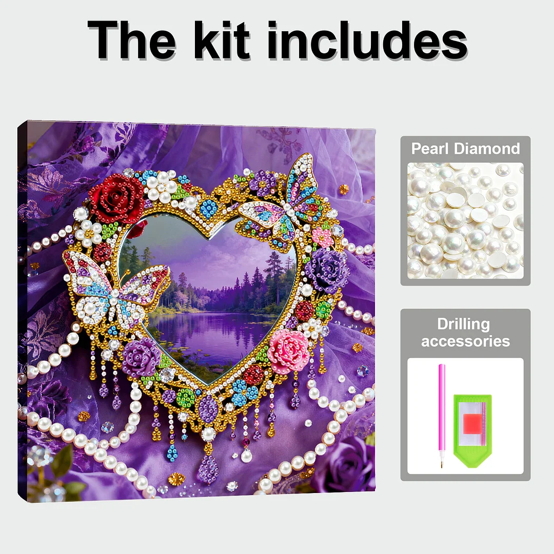Heart DIY Pearl Art Diamond Painting Kit for Adult Home Decor 25x25cm With Frame