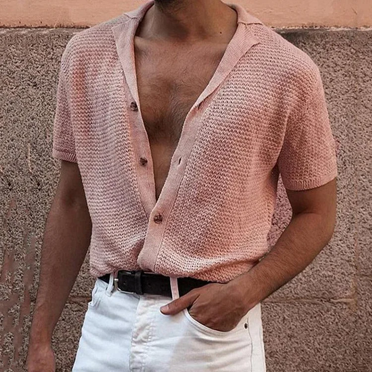 Men's Casual Lapel Short Sleeve Breathable Knit Shirt