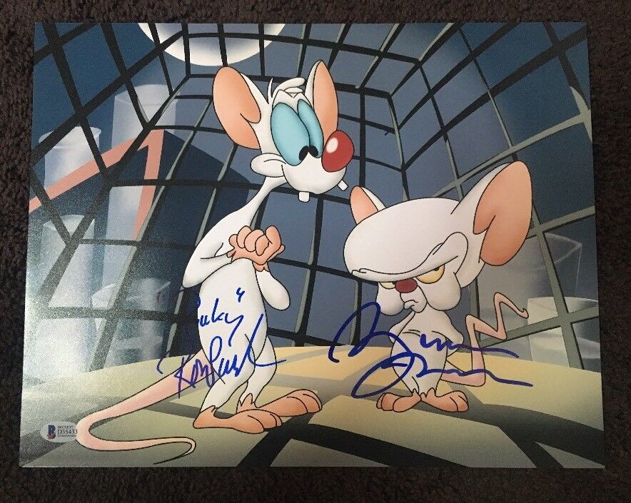 Rob Paulsen Maurice Lamarche Signed 11x14 Photo Poster painting Pinky and Brain BECKETT COA 1