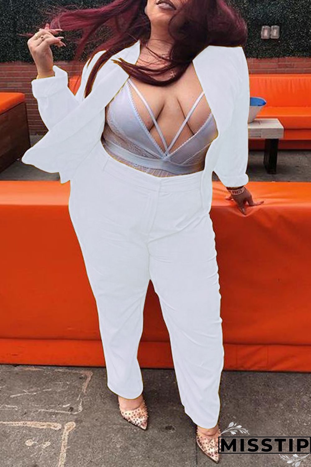 Black Fashion Casual Solid Cardigan Pants Plus Size Two Pieces