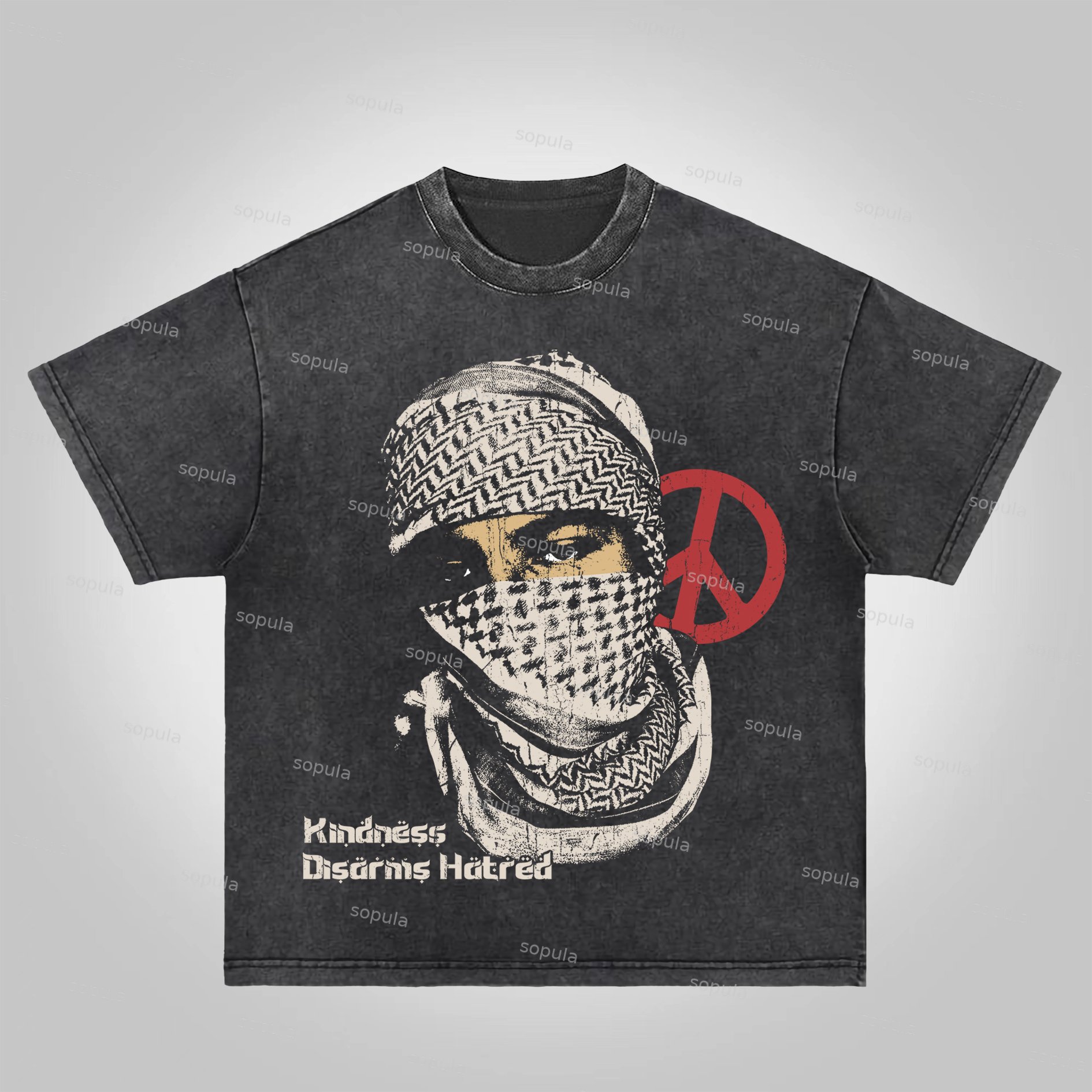 Sopula Kindness Disarms Hatred Graphic Acid Washed T-Shirt