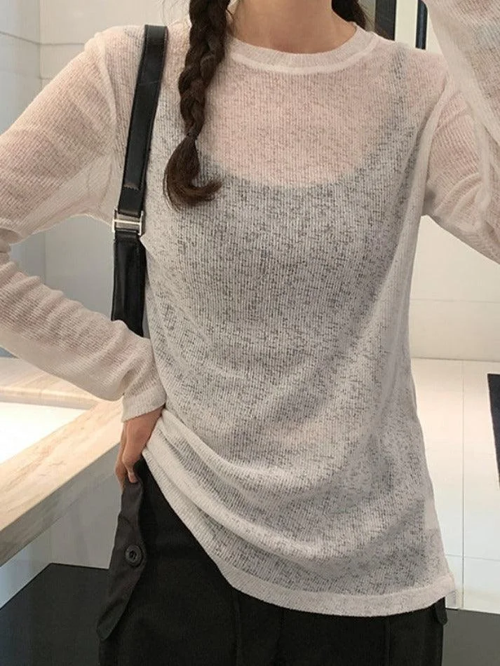 Brownm Solid Color Thin Long Sleeve Knit