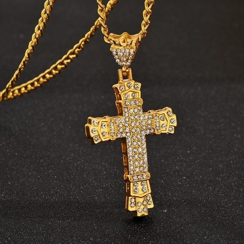 Hip-hop Retro Cross Alloy Inlay Rhinestones Men's Pendant Necklace