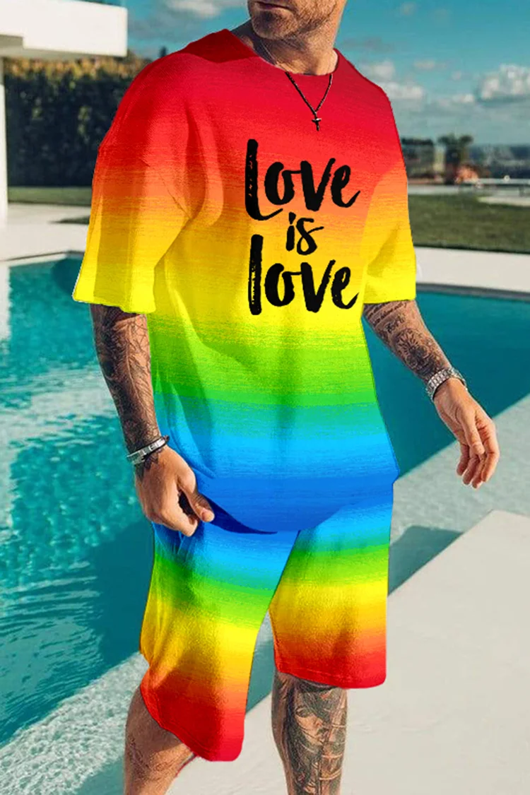 Rainbow Love Is Love Print T-Shirt And Shorts Two-Piece Set