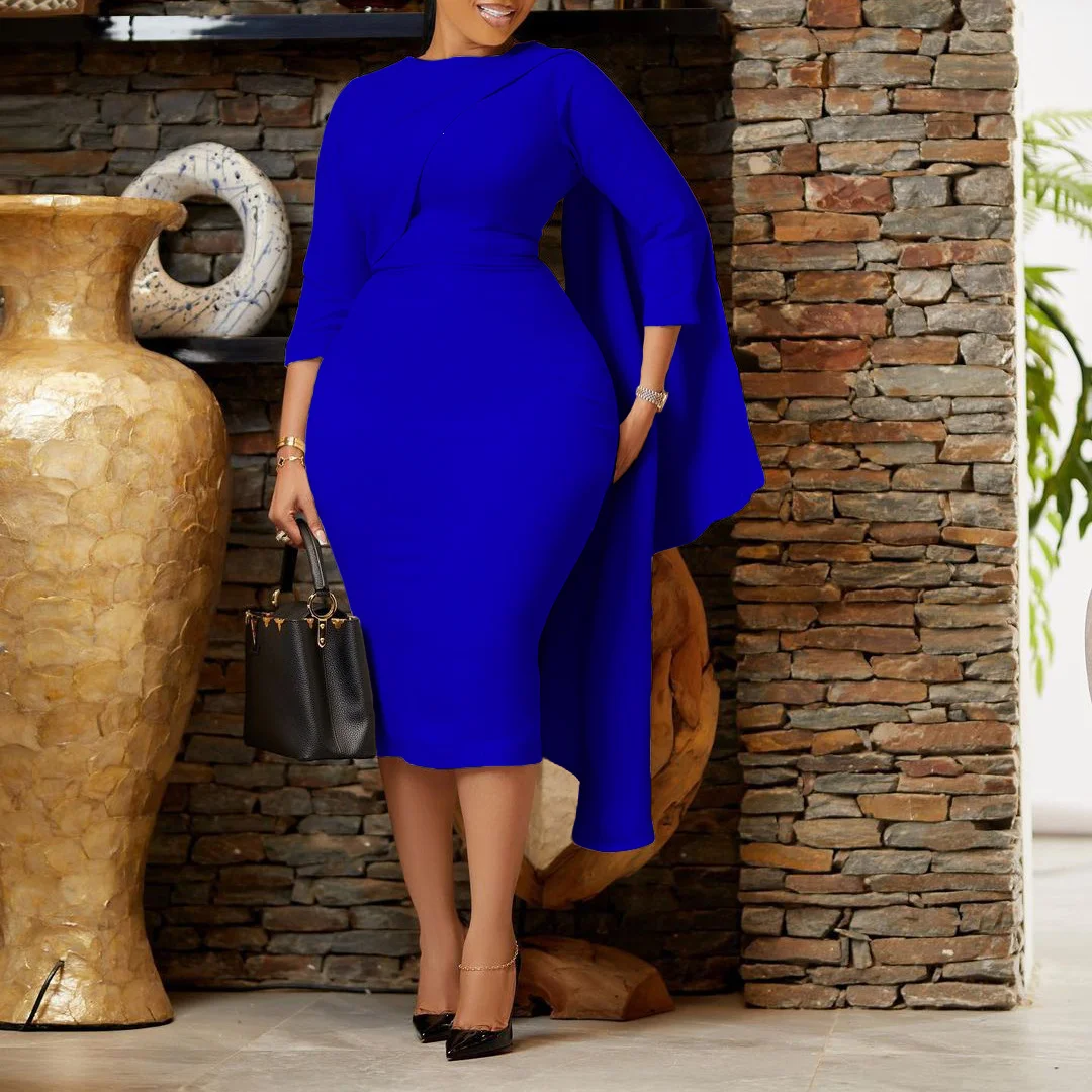3/4 Sleeve Crew Neck Bodycon Party Dress - Royal Blue