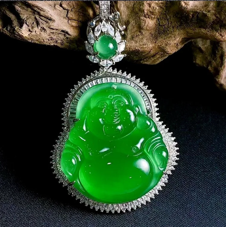 Burmese Jadeite Iced Out Buddha  Pendant Necklace-VESSFUL
