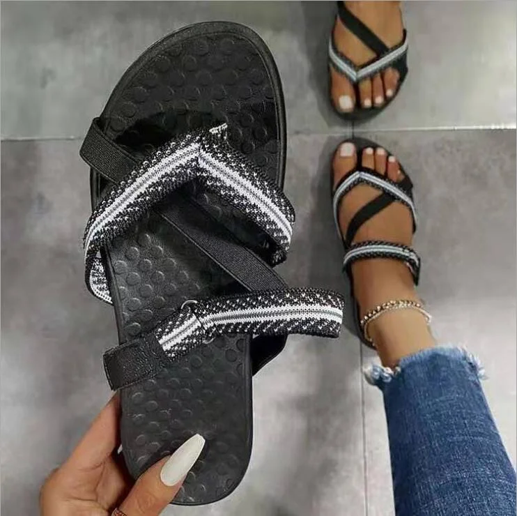 Women Slippers Summer Velcro Flat Sandals Women Closed Toe Women Arch Correction Slippers Casual Outdoor Flip Flops Plus Size 43