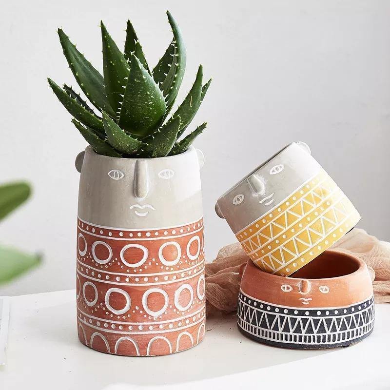 Native Tribal Pattern Ceramic Face Planter