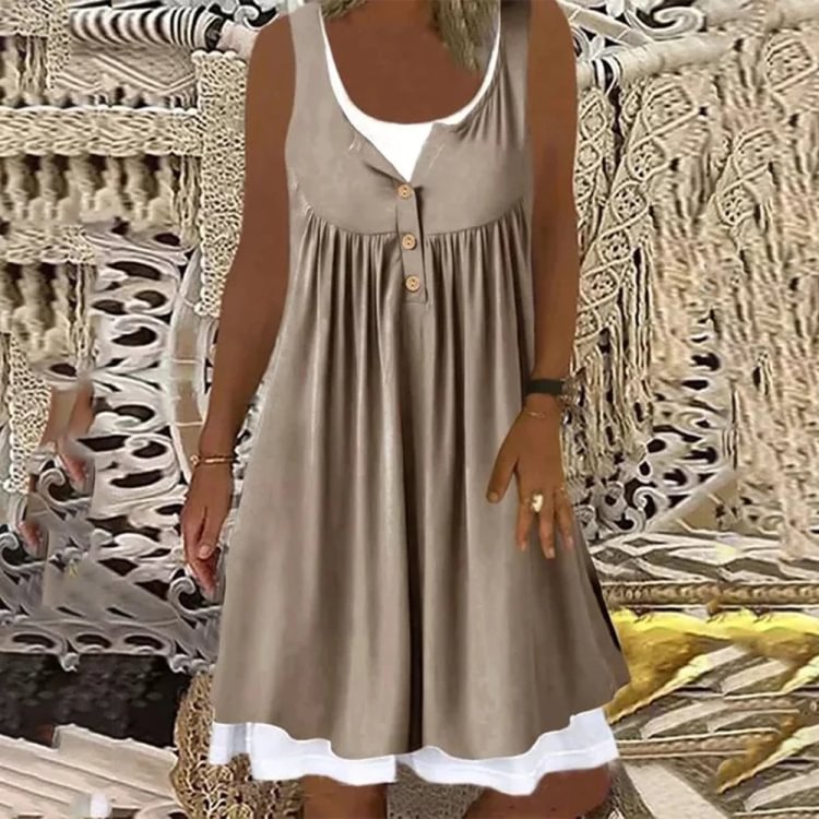 Classy Khaki Plain Sleeveless Mini Dress