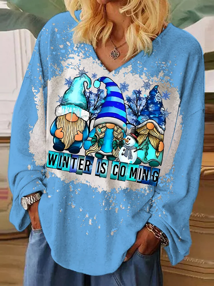 Winter is Coming Gnomes Print Tie-dye Loose Shirt
