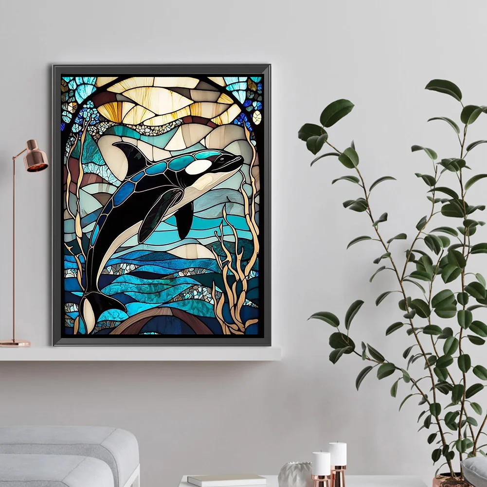 Diamond Painting - Full Round Drill - Stained Glass Dolphin(Canvas|30*40cm)