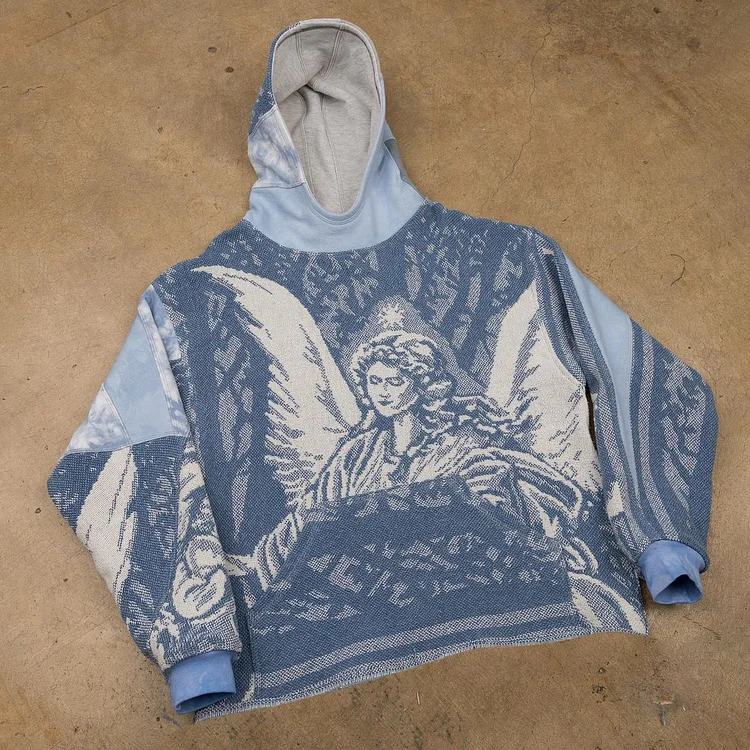 Vintage Angel Print Long Sleeve Hoodie