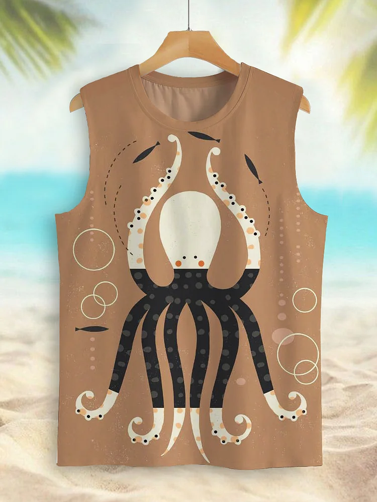 Men's Hawaii Leisure Vacation Octopus Print Tank Top