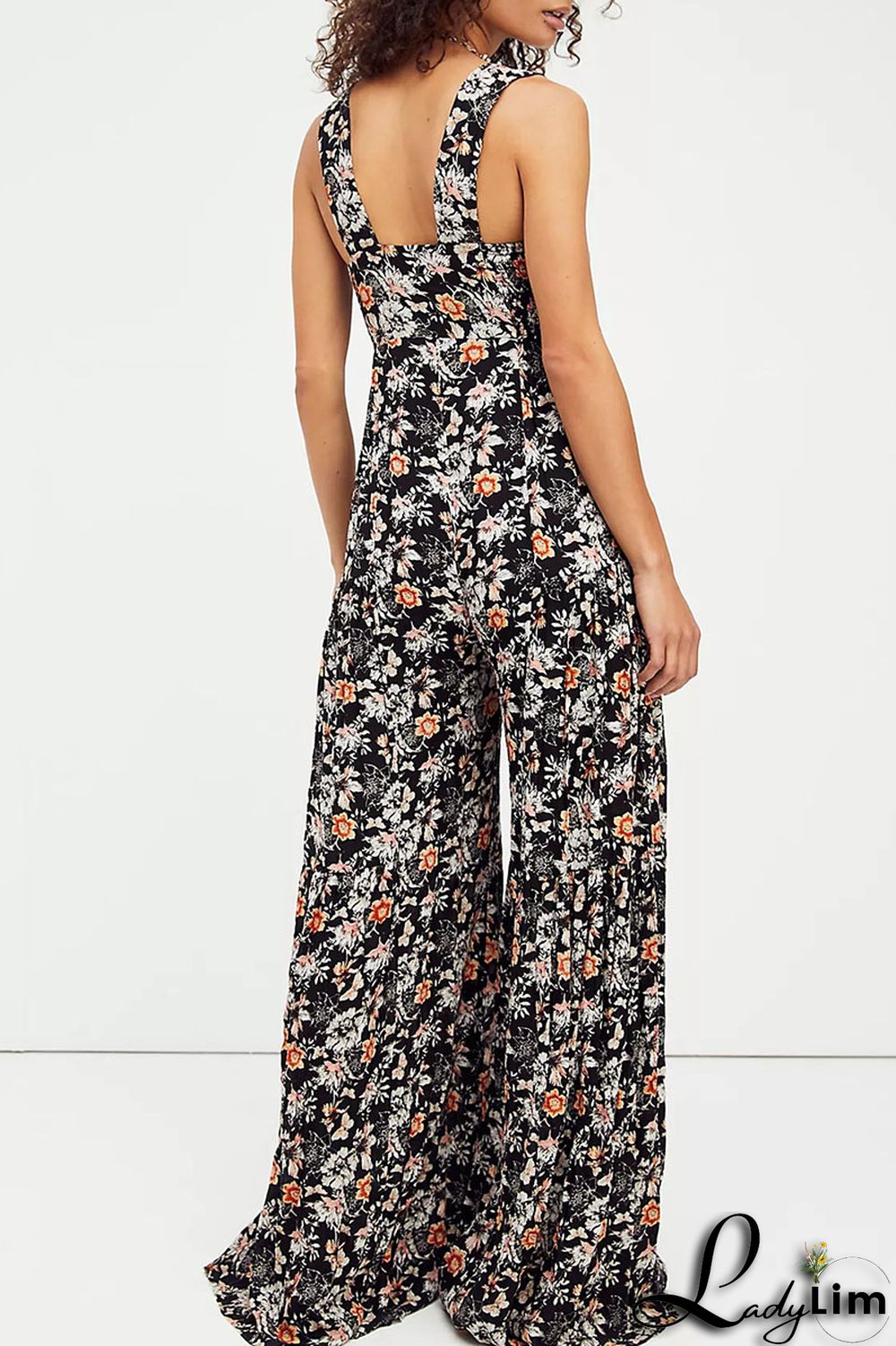 Burgundy Casual Print Split Joint Straight Jumpsuits