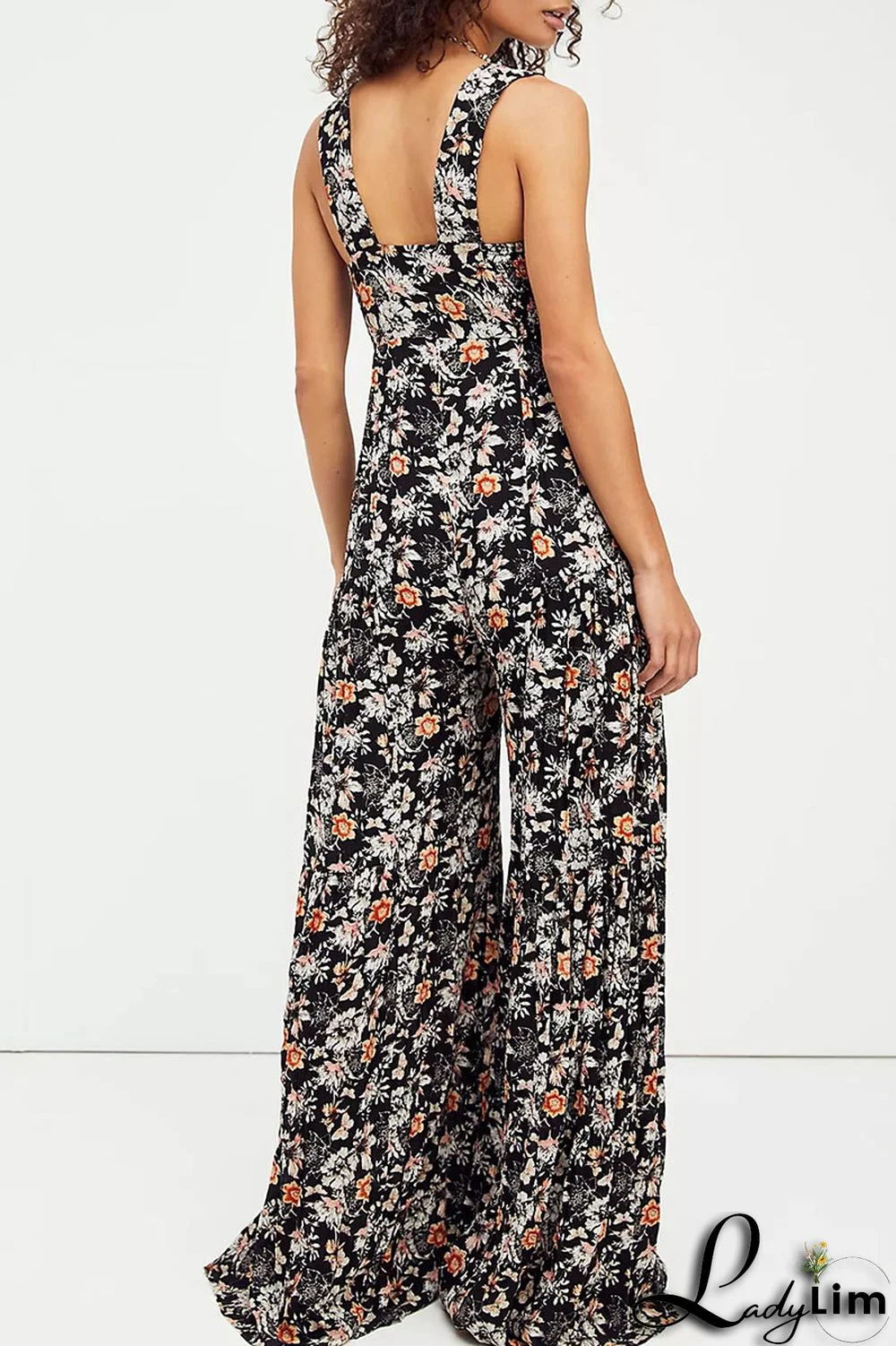 Burgundy Casual Print Split Joint Straight Jumpsuits