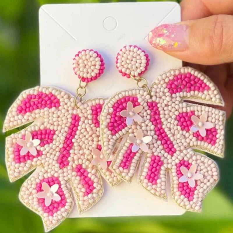 Dvacaman Boho Handmade Beaded Leaf Parrot Pendant Earrings for Women 2022 New Design Wedding Jewelry Korean Drop Dangle Earrings