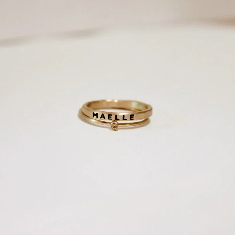 Filled Name And Birthstone Rings Birthstone Ring Set