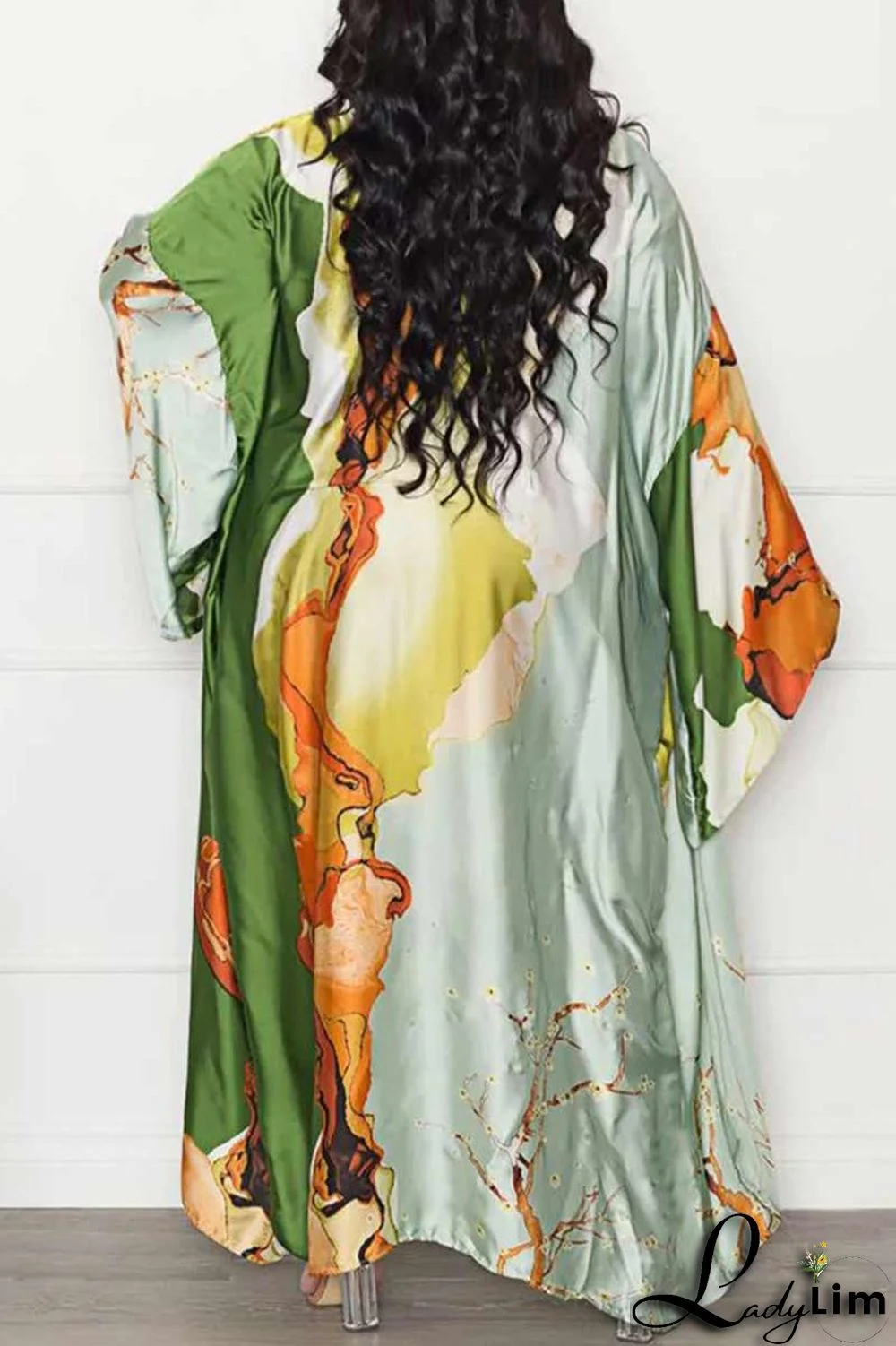 Yellow Fashion Casual Print Patchwork Outerwear(Without Belt)