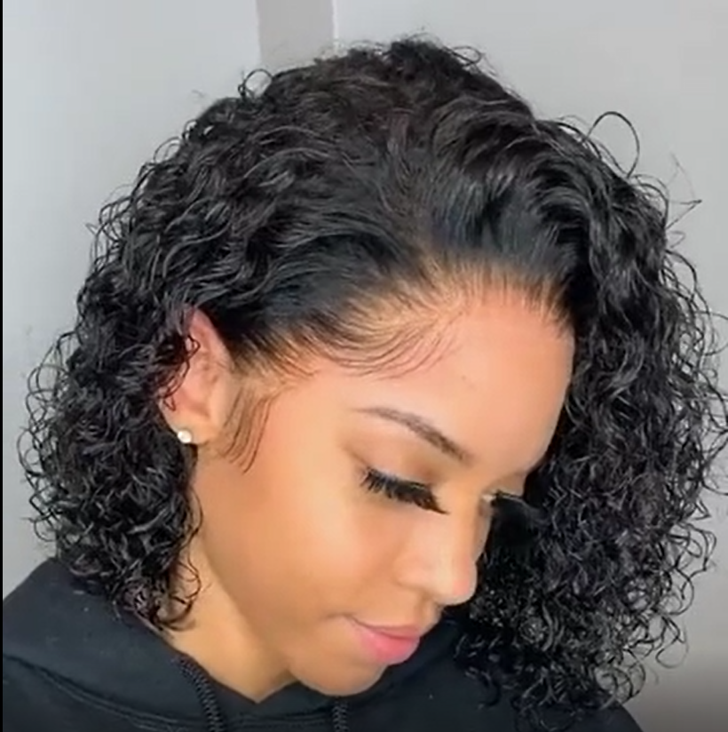 Jewtribute Hair®|Natural Color Lace Front Wig Lace Brazilian Hair Short Curly Bob Wig 