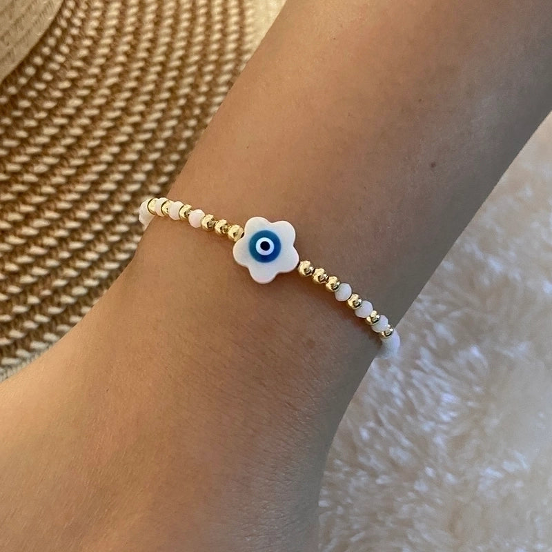 Vintage Style Devil’s Eye Star Heart Shape Stainless Steel Artificial Crystal Shell Beaded Handmade Bracelets