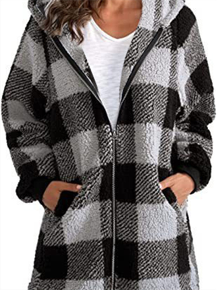 Women's Fleece Jacket Basic Pocket Zip Up Green Black Blue Plaid Street Hoodie Long Sleeve Fleece S M L XL 2XL 3XL