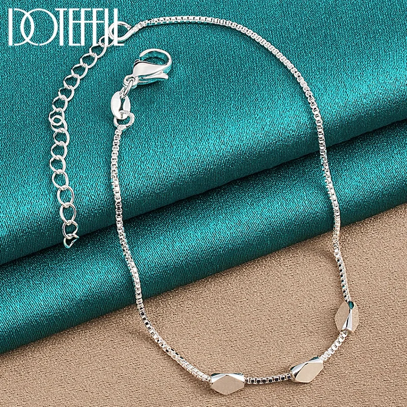 925 Sterling Silver Three Rhombus Beads Bracelet Box Chain For Women Jewelry