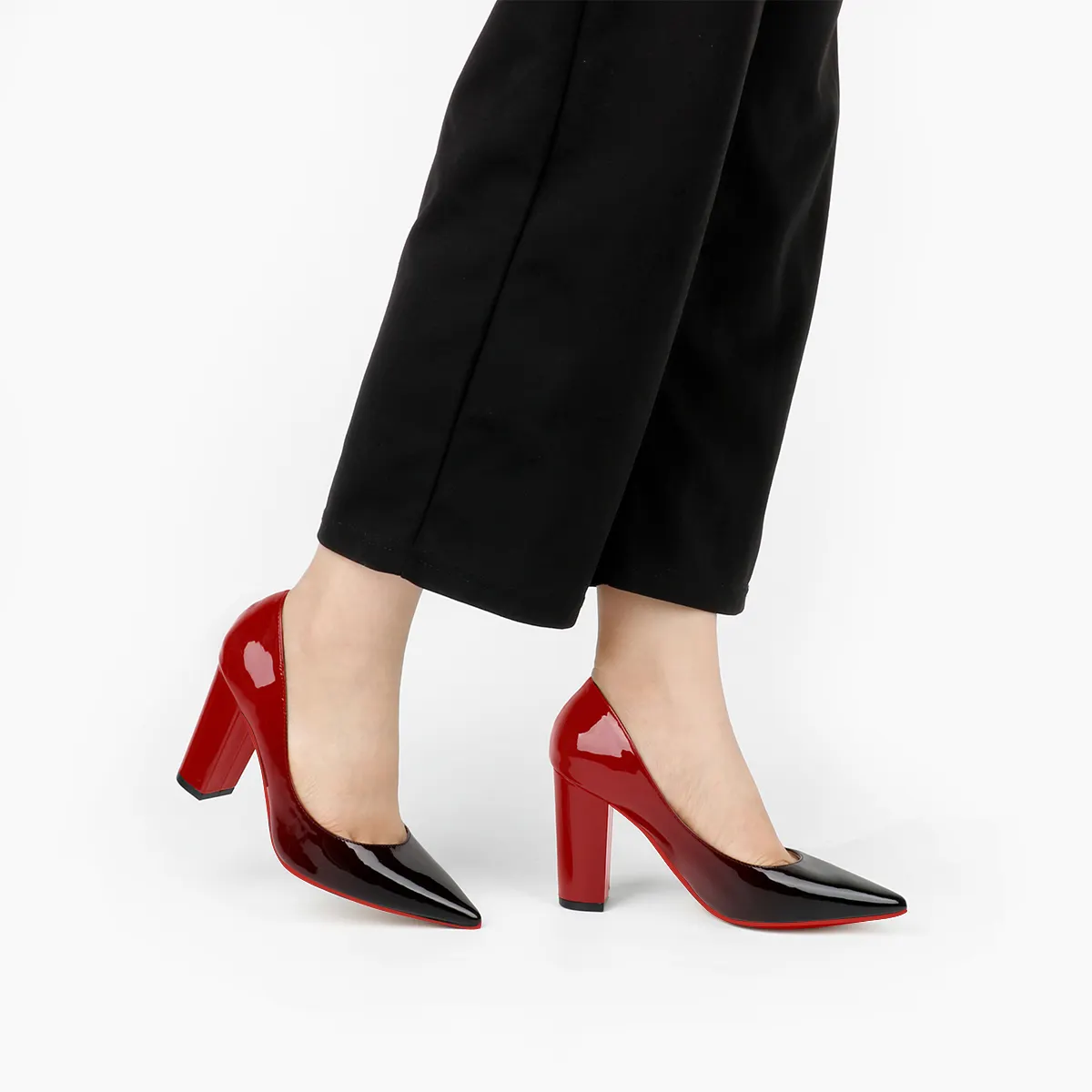 90mm Women's Gradient Color  Shoes Medium Block Heel Red Sole Pumps-vocosishoes