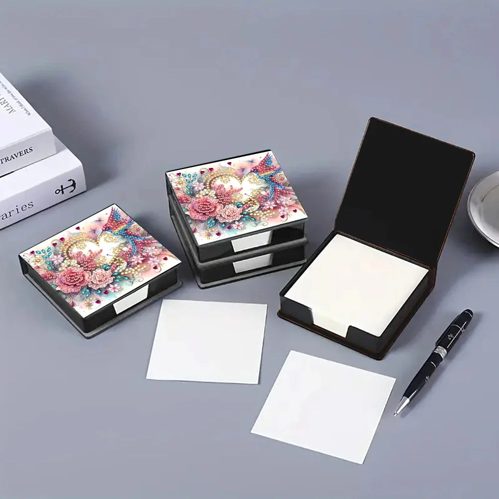 PU Flower Bird Diamond Painting Notecard Box with 160 Sheets of Paper