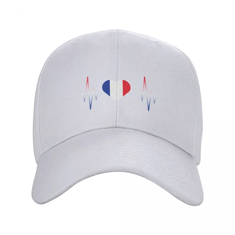 Personalized France Heartbeat French Flag Baseball Cap for Men Women Breathable Dad Hat Outdoor Snapback Caps