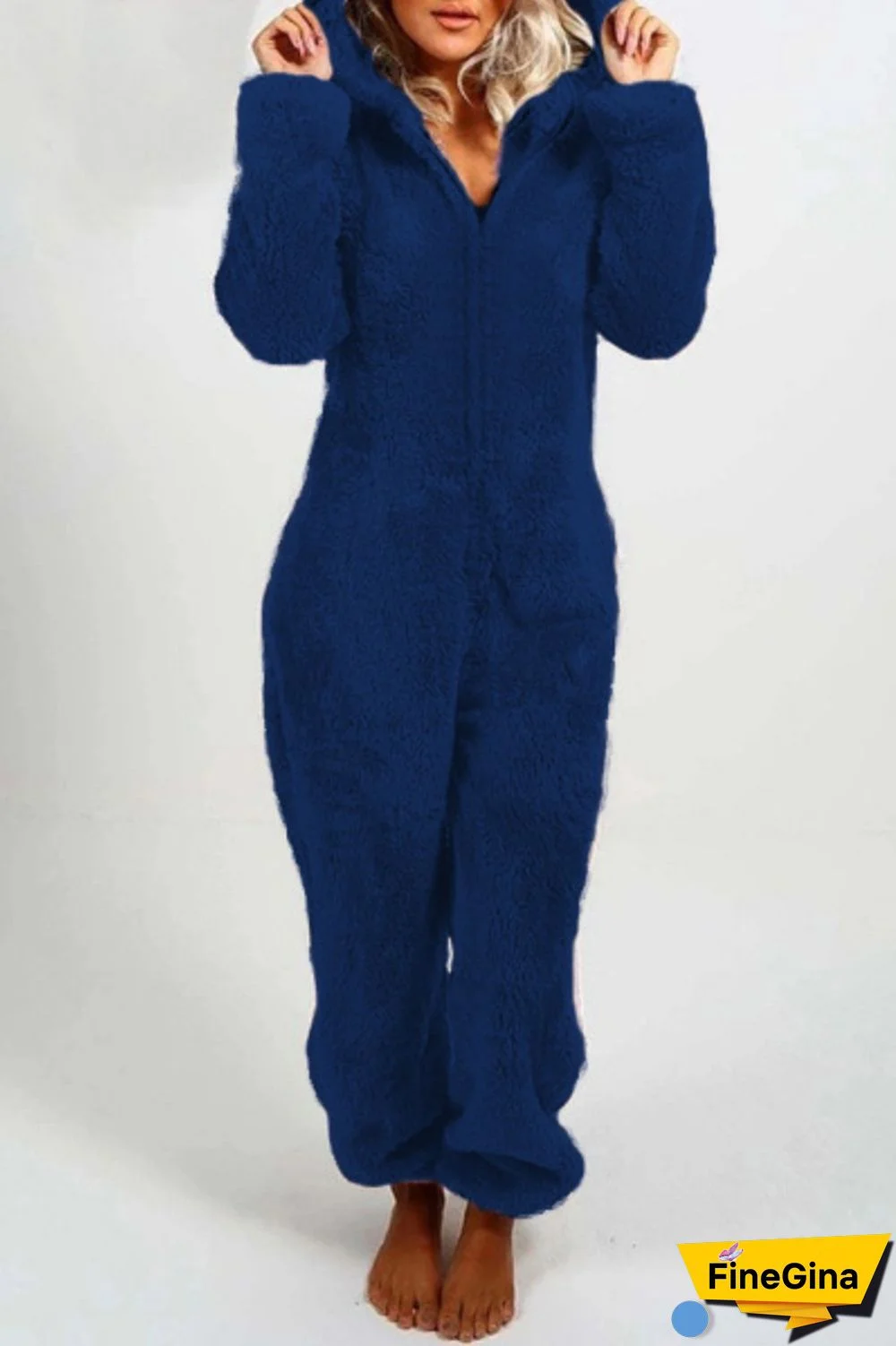 Yellow Casual Living Solid Patchwork Hooded Collar Regular Jumpsuits