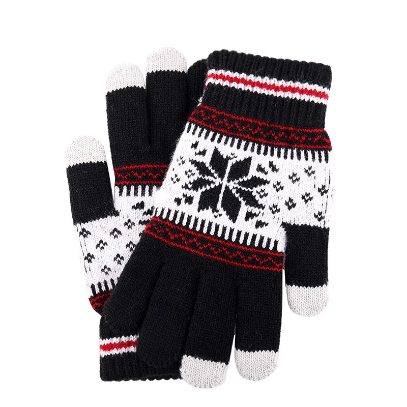 Christmas Snowflake Touch Screen Warm Knitted Wool Gloves、、URBENIE