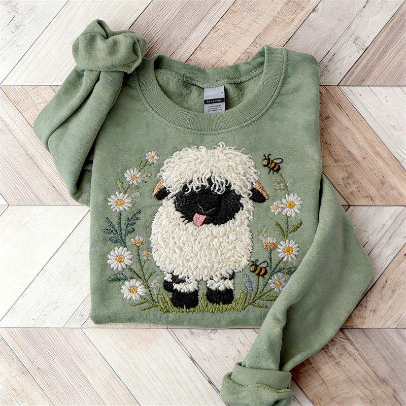Lovely Fuzzy Sheep & Bees Daisy Floral Cozy Sweatshirt wearshes