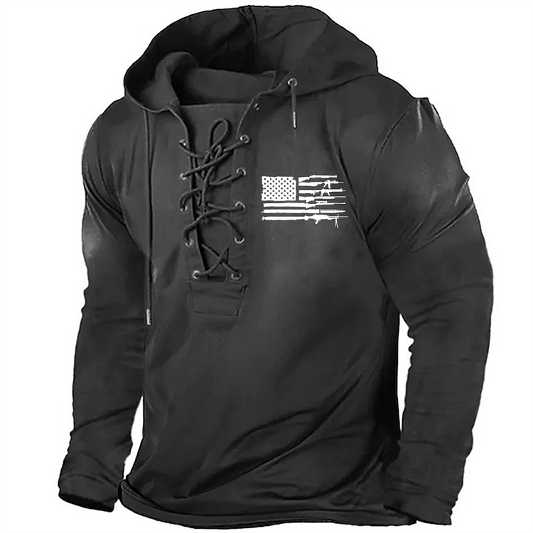 Fun Gun Combination American Flag Print Retro Hoodie