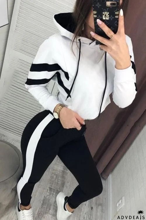 Stripe Crop Hoodie Pants Set