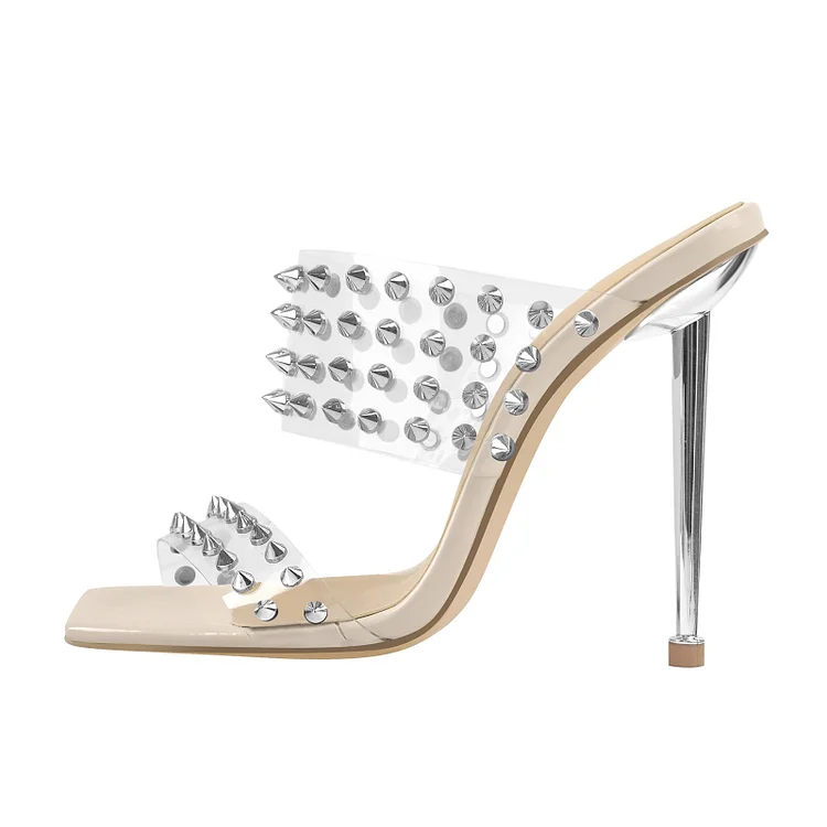 Silver Studded High Heels Sandals