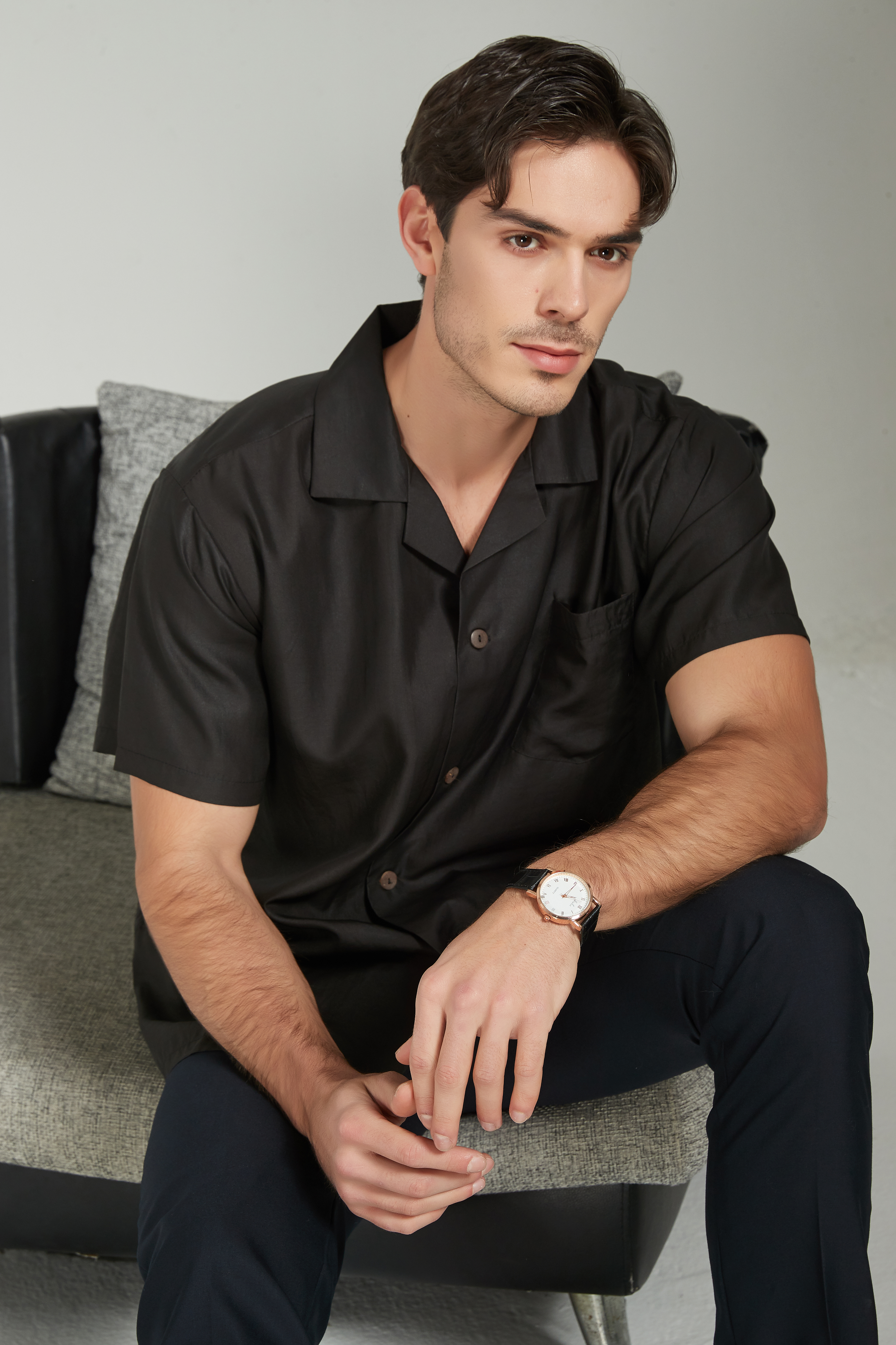 Chemise en soie pour hommes Xiangyunsha solide avec poche- SOIE PLUS