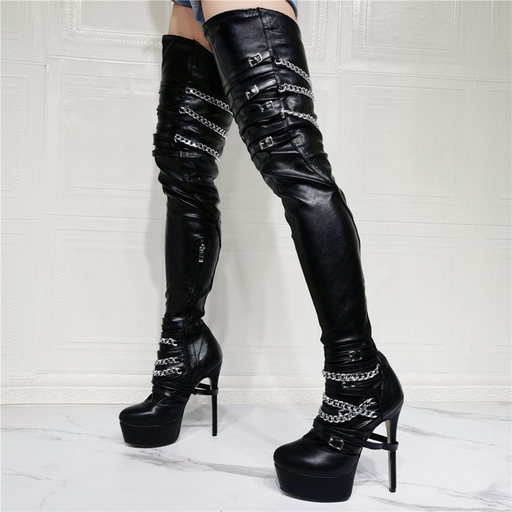 Water Table High Heel Elastic Over-the-knee Large Size Women's Wellies Thigh Boots-PABIUYOU- Women's Fashion Leader