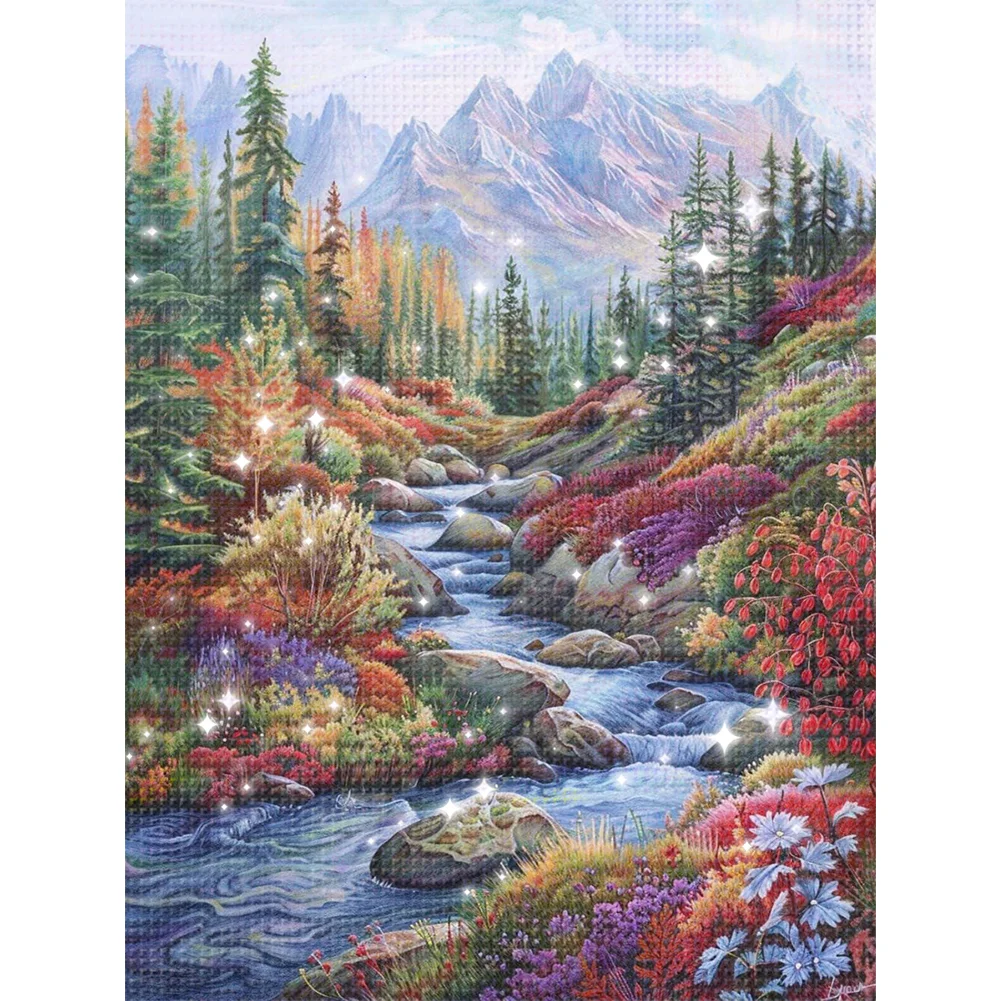 9CT Full Stamped Cross Stitch Bead Embroidery- Creek(Canvas|51*69CM)