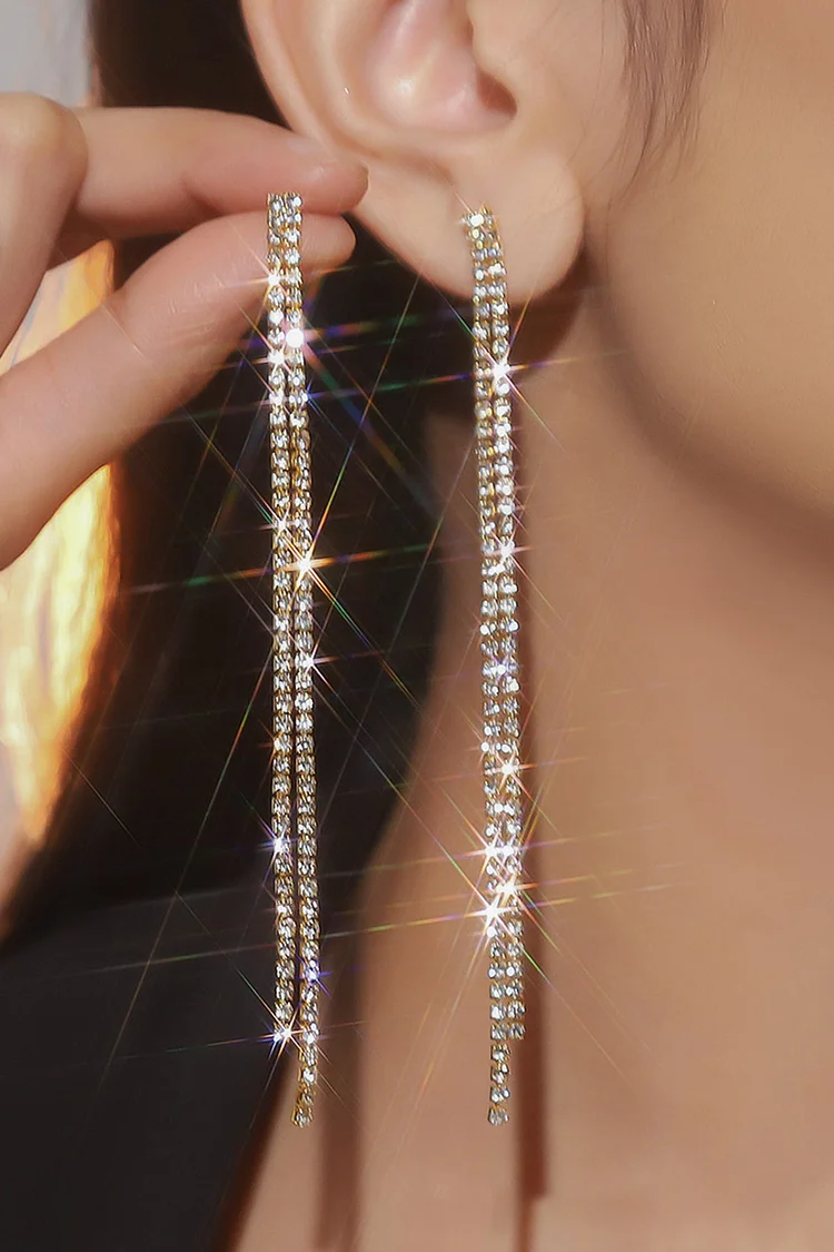 Fashion Rhinestone Long Tassel Earrings 2024 - Xpluswear