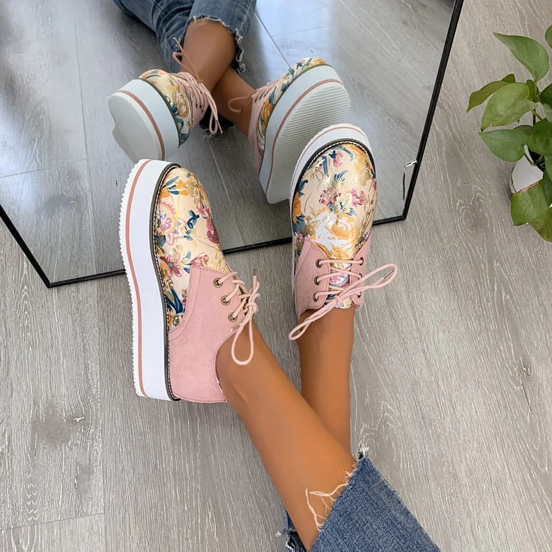 Vulcanize Shoes Sneakers Women Shoes Ladies Floral Print Lace Up Fashion Platform Casual Shoes for Women 2021 Zapatillas Mujer