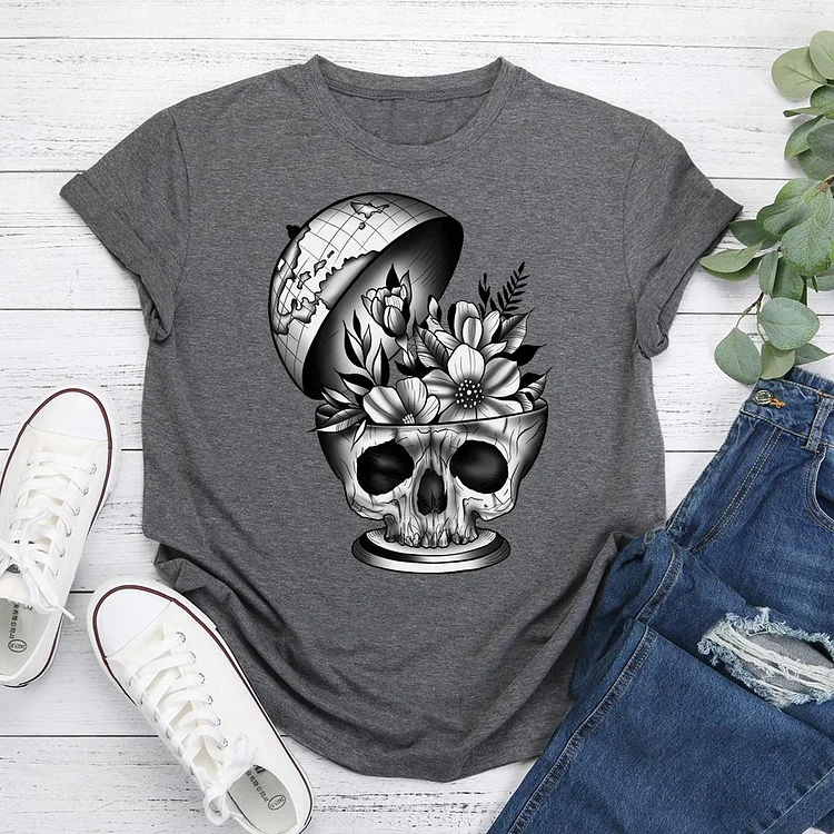 Skull globe T-shirt Tee -06283-Annaletters