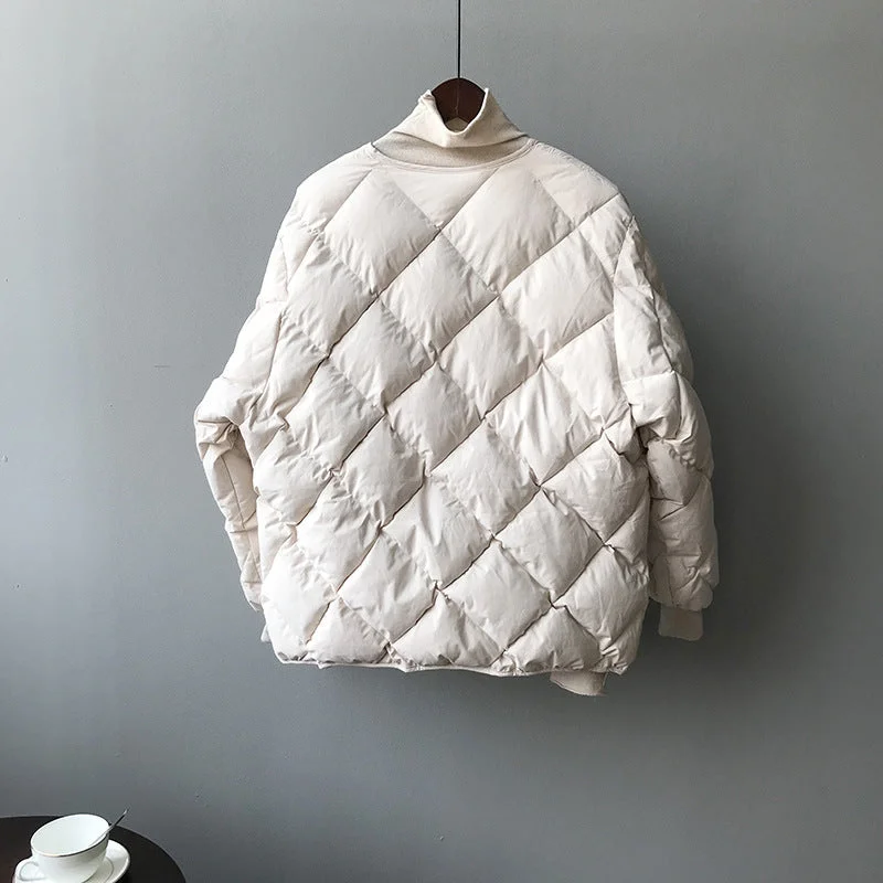 Women Long Sleeve V-neck Solid Color Puffer Coats