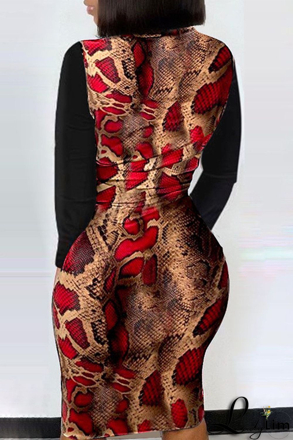 Multicolor Fashion Casual Print Split Joint Slit O Neck Long Sleeve Dresses