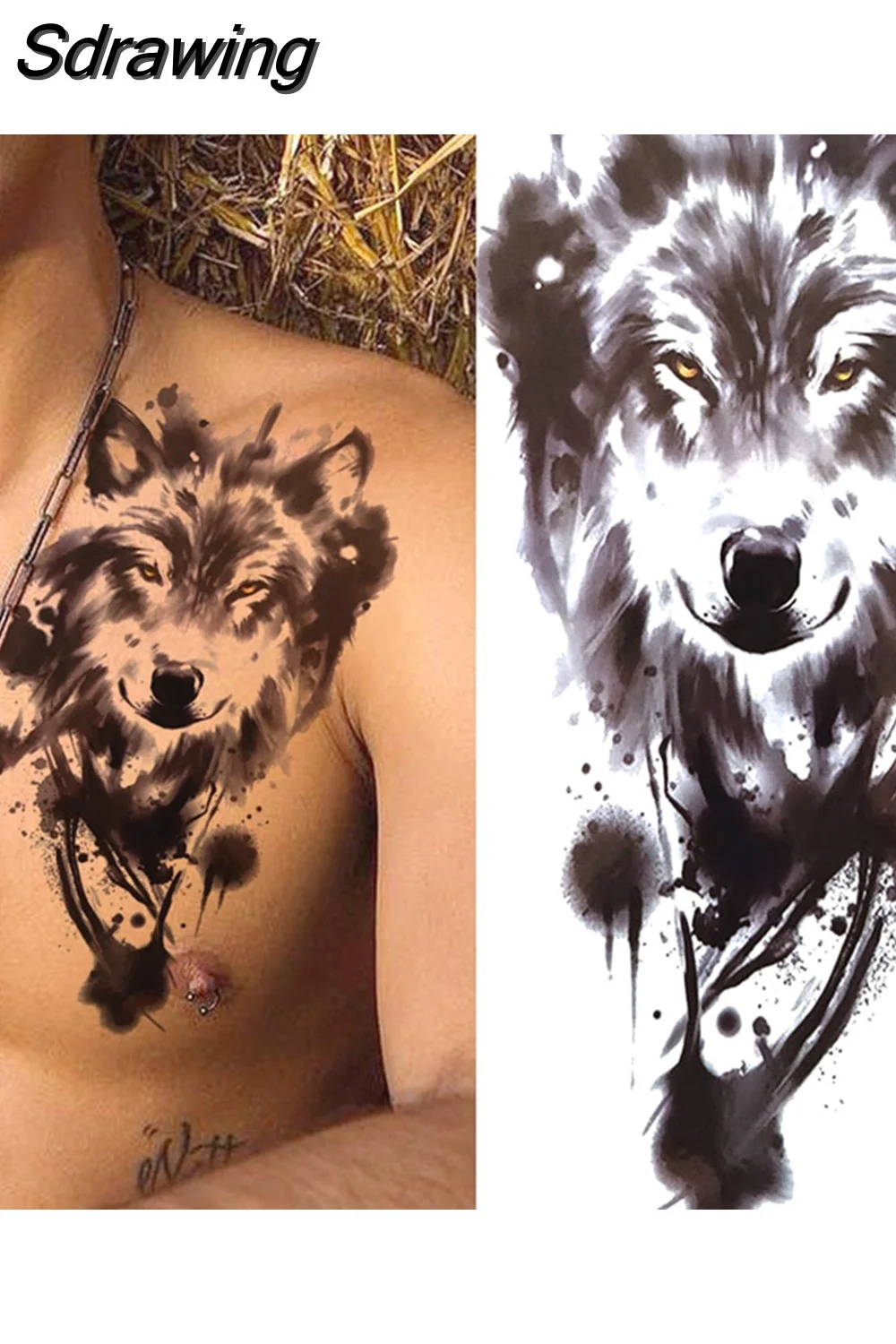 Sdrawing Forest Tattoo Sticker For Men Women Children Tiger Wolf Death Skull Temporary Tattoo Fake Henna Skeleton King Animal Tatoo 521-0