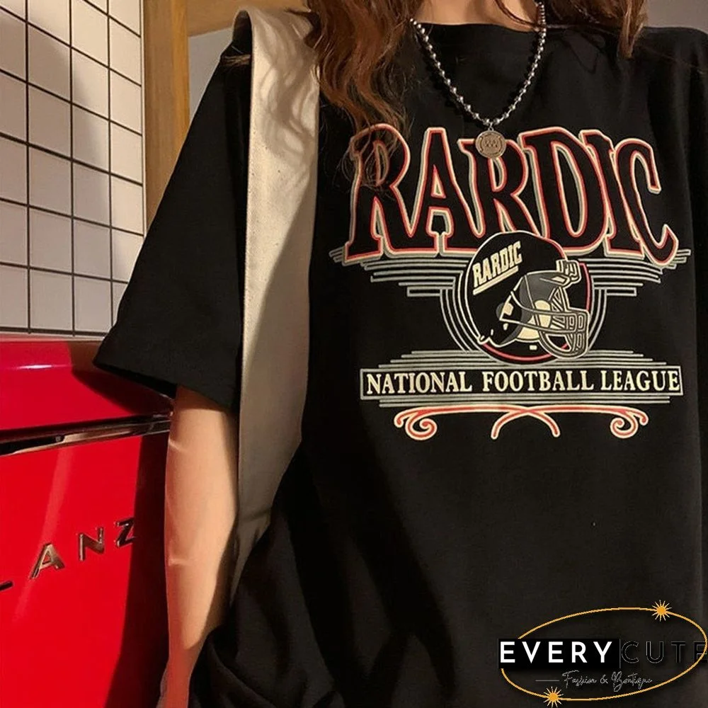 Oversized Printed Casual Vintage Basic Short Sleeve T-Shirt Women Korean Style O-Neck All-Match Summer Cotton Soft Chic Tshirts