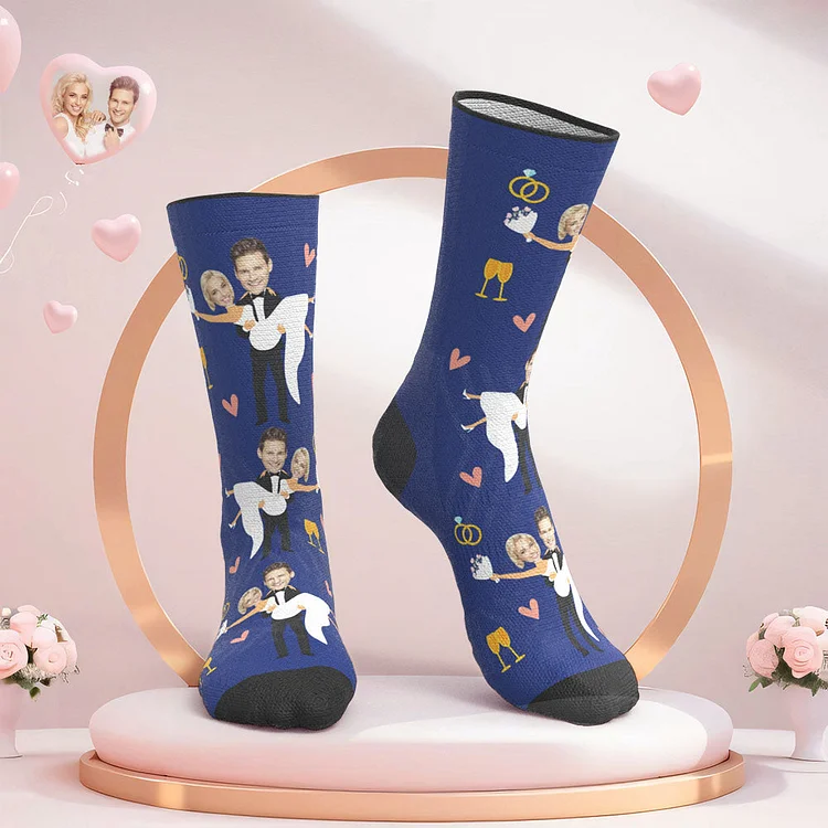 Custom Face Wedding Socks Couple Face Hug Love Socks
