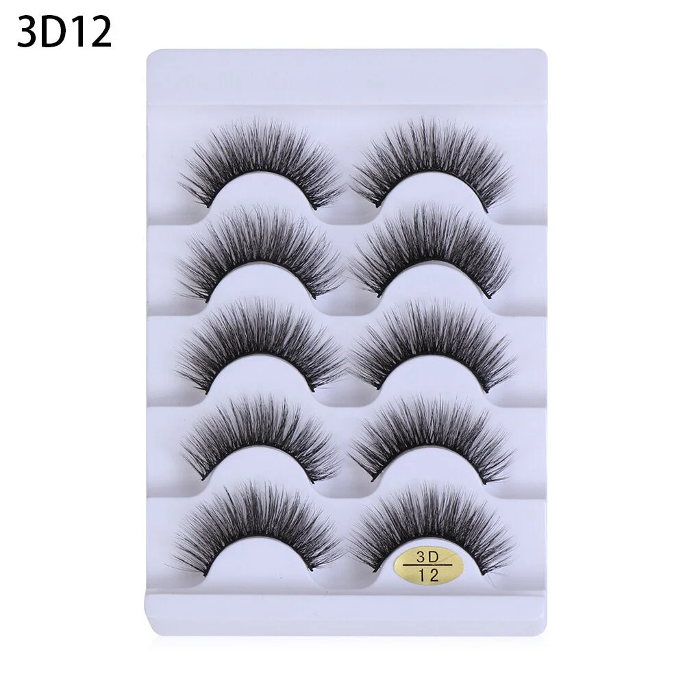 5 pairs of 3D artificial mink false eyelashes small bunch of fluff natural eyelashes manual eyelash extension tool NEW
