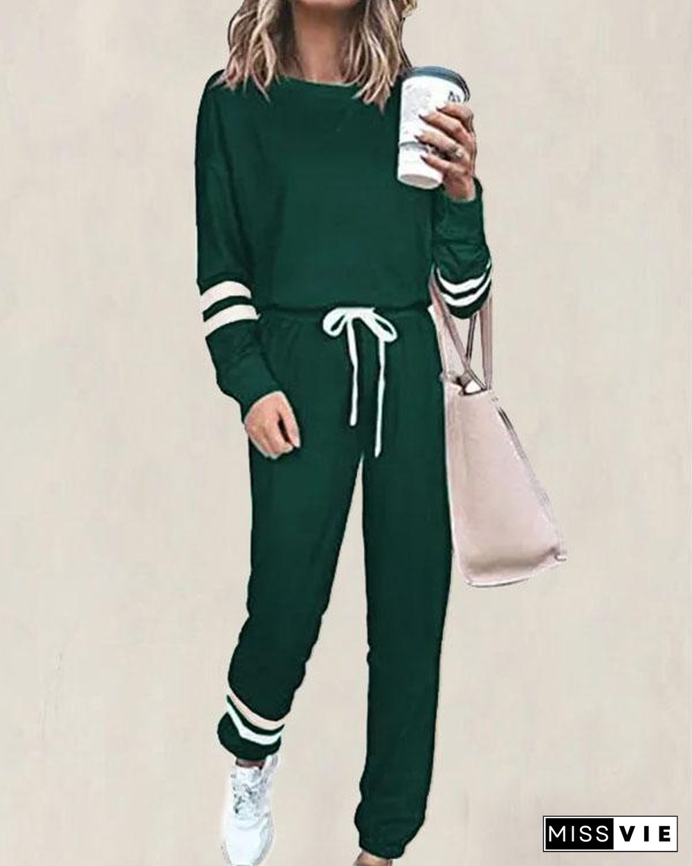 Casual Cotton Striped Two Pieces Set