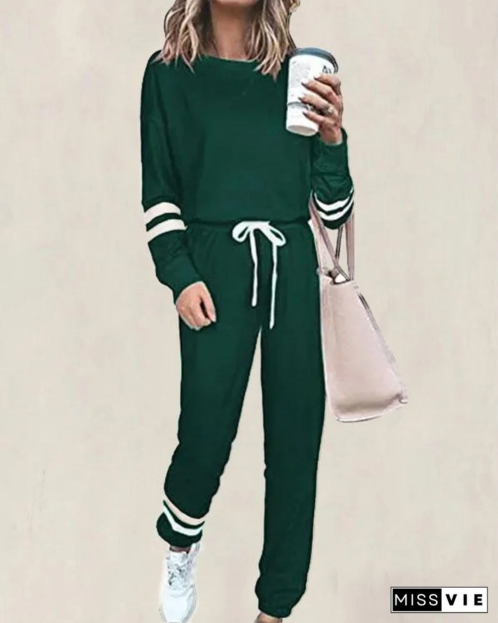 Casual Cotton Striped Two Pieces Set